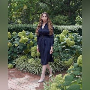 Elie Tahari Washed Satin Belted Shirt Dress in Stargazer Blue NWT